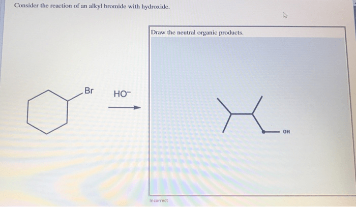 Consider the reaction of an alkyl bromide with hydroxide.